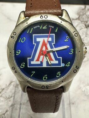 Gametime Arizona Wildcats Watch Boys Silver Tone Brown Leather Band New Battery